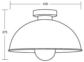 Technische Zeichnung der Vorderansicht einer kuppelförmigen Deckenleuchte, beschriftet mit 410 mm Breite und 275 mm Höhe.