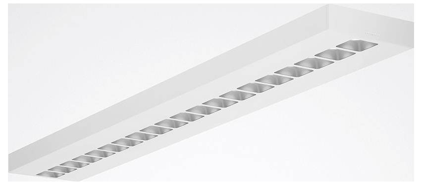 Eine moderne rechteckige Deckenleuchte mit mehreren kleinen quadratischen Öffnungen, konstruiert für gleichmäßige Lichtverteilung.