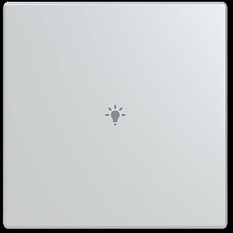 Ein weißer Lichtschalter mit einem Glühbirnensymbol in der Mitte, möglicherweise ein intelligentes Touchfeature zur Steuerung der Beleuchtung anzeigend.