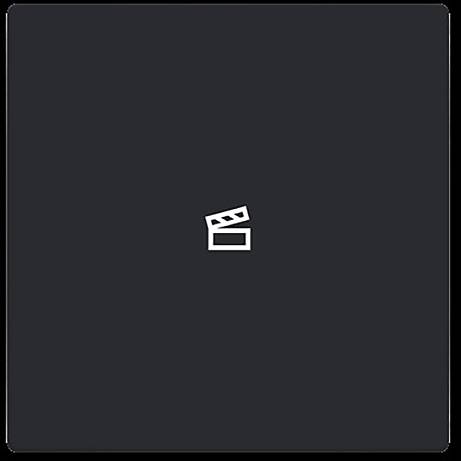 Ein vereinfachtes Symbol einer Filmklappe auf dunklem Hintergrund.