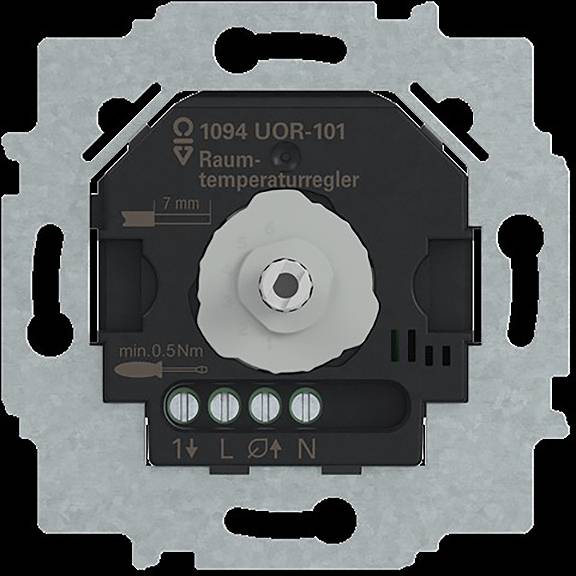 'Raumtemperaturregler 1094 UOR-101' ist ein Raumtemperaturregler mit einer zentralen Einstellscheibe für die Temperatureinstellung, geeignet für die Wandmontage.