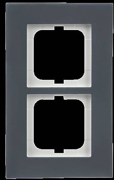 Ein rechteckiger schwarz-weißer Rahmen mit zwei quadratischen Aussparungen, wahrscheinlich zur Aufnahme von Elektrosteckdosen oder Schaltern.