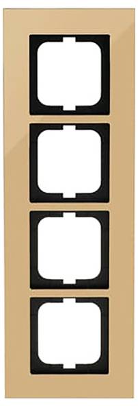 Ein vierschlitziges beiges Wandplattenrahmen, konzipiert zur Aufnahme von Schaltern oder Steckdosen, mit vertikaler Ausrichtung.