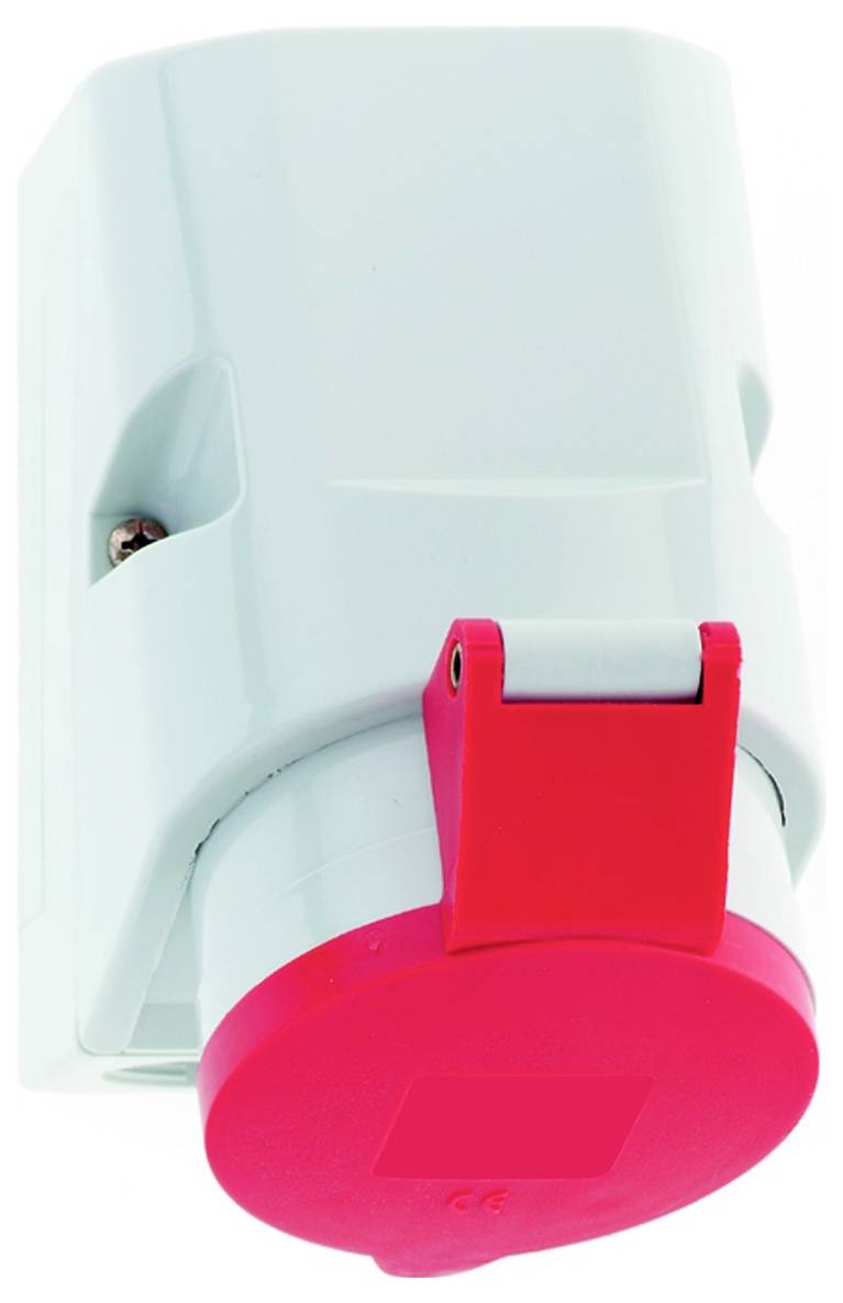 Rote Schutzkappe auf einem grauen Elektrostecker, entwickelt für industrielle Anwendungen, um versehentliches Trennen oder Staubeinlass zu verhindern.