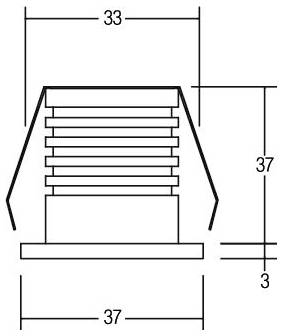 Technische Zeichnung eines gestuften zylindrischen Teils mit ausgestellten Seiten, die Abmessungen zeigen 33 breit oben, 37 hoch, 37 Basisdurchmesser und 3 Basisddicke.