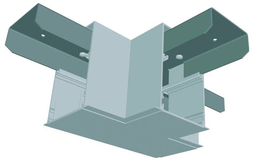 3D-Modell einer metallischen Deckenträgerstruktur mit Balken und Verbindungselementen, die für Gebäudeinfrastruktur und Stabilität verwendet wird.
