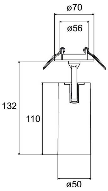 Technische Maßzeichnung eines zylindrischen Teils mit oberflansch, mit folgenden Maßen ø70, ø56, ø50 und Höhen 132 und 110.