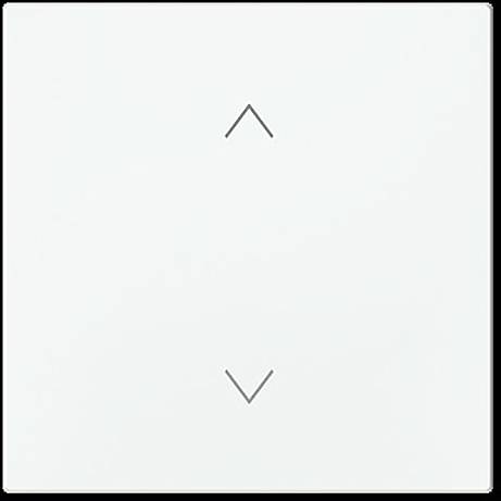 Ein weißer Lichtschalter mit Pfeilen nach oben und unten, die Berührungssteuerungen zum Anpassen von Einstellungen anzeigen.