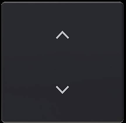 Ein dunkler Knopf mit Pfeilen nach oben und unten, wahrscheinlich ein Touchpanel zum Anpassen von Einstellungen wie Lautstärke oder Helligkeit nach oben oder unten.