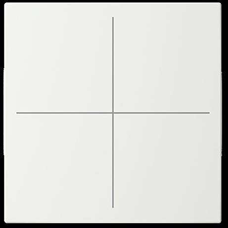 Weißes quadratisches Kachel mit einem dünnen schwarzen Kreuz in der Mitte, das es in vier gleiche Abschnitte unterteilt.