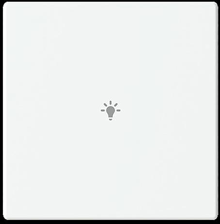 Ein weißes Quadrat mit einem zentralen grauen Symbol einer Glühbirne, das darauf hindeutet, dass es sich möglicherweise um eine Beleuchtungssteuerung oder ein Smart-Home-Gerät handelt.