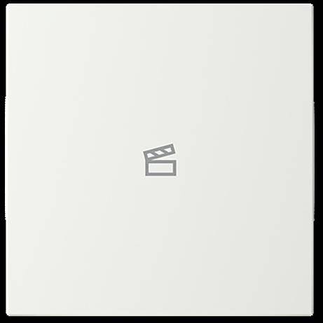 Ein graues Filmklappenboard-Symbol auf einfachem weißem Hintergrund.