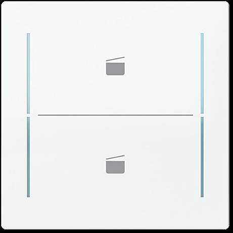 Ein weißes quadratisches Panel mit zwei identischen Funkikonen, die jeweils an blauen vertikalen Linien ausgerichtet sind, in der Mitte durch eine horizontale Linie getrennt.