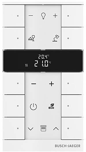 Ein digitales Thermostat mit einem Display, das „21,0°C
