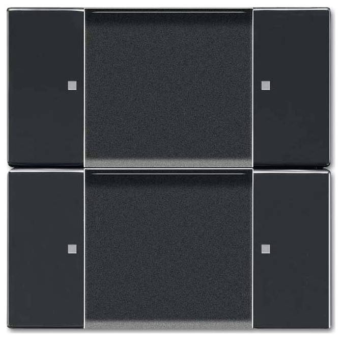 Schwarze rechteckige Regale mit Schiebetüren, jeder Abschnitt mit einem kleinen quadratischen Griff; modernes und minimalistisches Design.