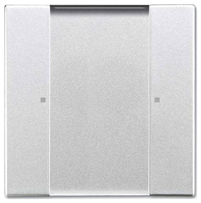 Ein schlanker, moderner Doppelschalter mit metallischer Oberfläche, der zwei rechteckige Schalter und ein minimalistisches Design aufweist.