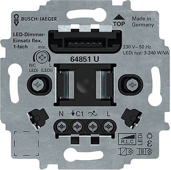 Busch-Jäger LED-Dimmer, 230V, 50Hz, Typ 3-240W, Modell 64851 U, Text „Made in Germany