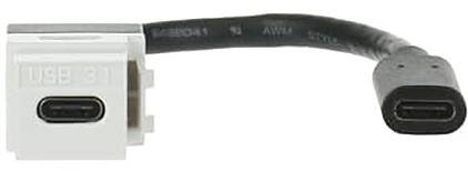 Nahaufnahme eines USB-3.1-Anschlusses auf einem kurzen schwarzen Kabel, die den Steckertyp und die Form demonstriert.