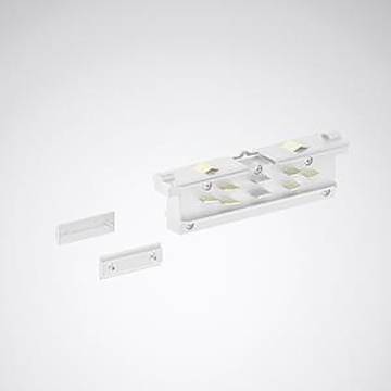 Ein weißes LEGO-ähnliches Bauelement mit zwei separaten rechteckigen Teilen auf hellgrauem Hintergrund.