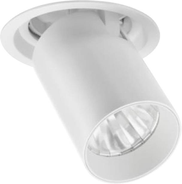 Weiße bündige Deckenspotleuchte mit geneigtem zylindrischem Downlight.