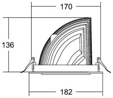 Technisches Diagramm eines Faltrahmens oder einer Klappe mit den Abmessungen 170 breit, 136 hoch und 182 Basisbreite