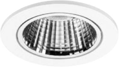 Runde Einbauleuchte für die Decke mit reflektierendem inneren Gitter.