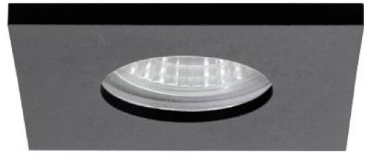 Einbau-Deckenleuchte rund in grauem Paneel mit schwarzem Rand und klarem Glas.