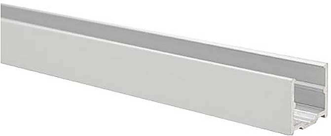 Aluminium-Extrusionsprofil mit einer Nut zur Montage oder Befestigung von Komponenten, dargestellt in einer Seitenansicht im Winkel, die seine Struktur hervorhebt.