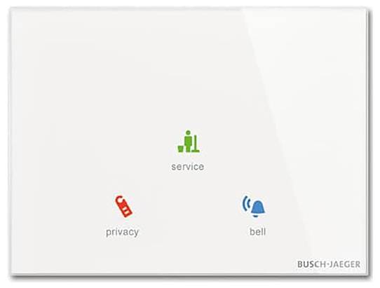 Ein Kontrollfeld mit drei Symbolen: 'Datenschutz' mit einem roten Schloss, 'Service' mit einer grünen Person und 'Benachrichtigungen' mit einer blauen Glocke.