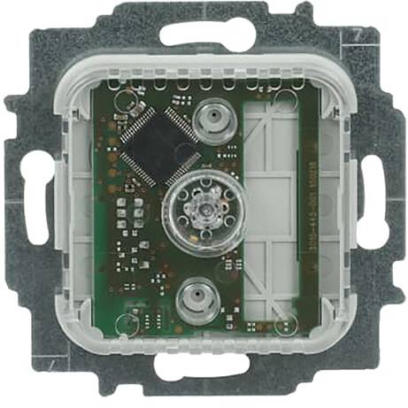 Ein dunkles Schalttafelpanel mit einem Glühbirnensymbol in der Mitte, flankiert von zwei vertikalen blauen Linien; Pfeile nach oben und unten deuten auf Einstellbarkeit hin.