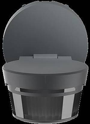 Eine geschlossene, moderne Kompostiertoilette mit dunkelgrauem Deckel und Sockel, entwickelt für nachhaltige Abfallwirtschaft.