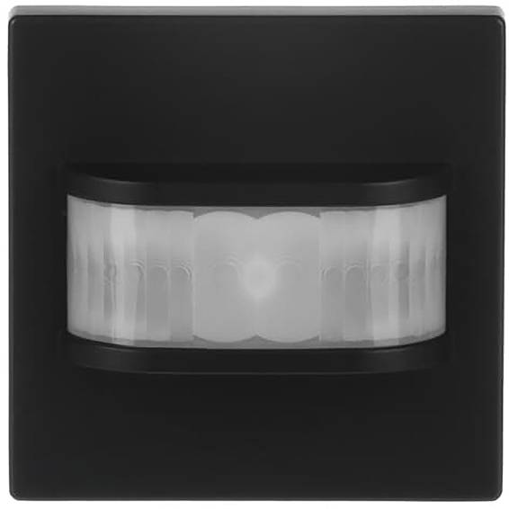 Ein schwarzer quadratischer Bewegungsmelderleuchte mit einem weißen gekrümmten Bedienfeld in der Mitte.