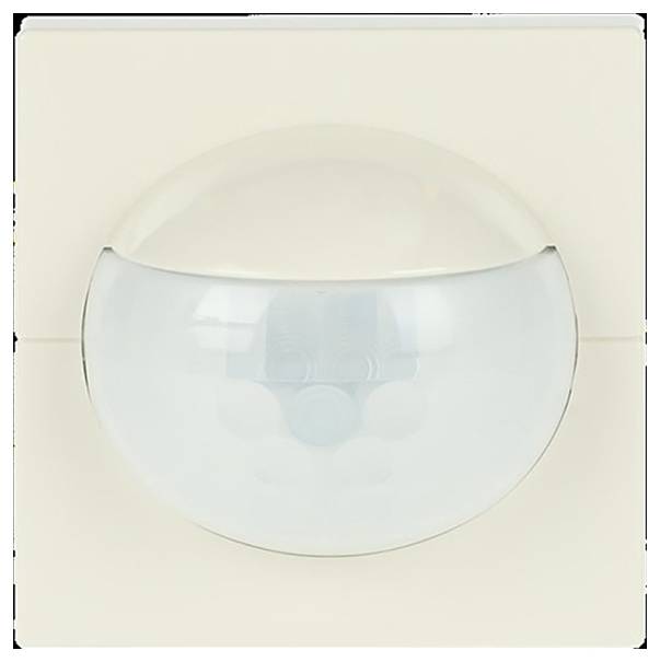 Eine schwarze Steckdose mit drei Kontaktstiften: zwei vertikal und einer horizontal. Eine blaue und eine gelbe Taste befinden sich neben der Blende.