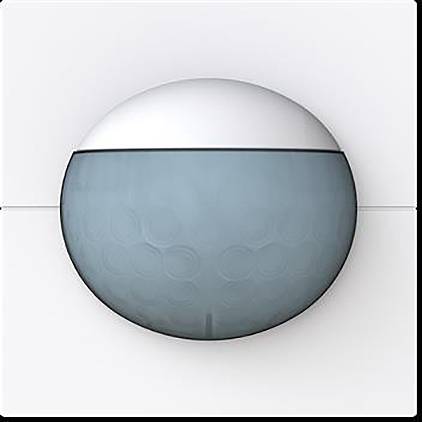 Ein Halbkugel-Objekt mit einer strukturierten, hellblauen Unterseite und einer glatten weißen Oberseite ist auf einem schlichten weißen Hintergrund zentriert.