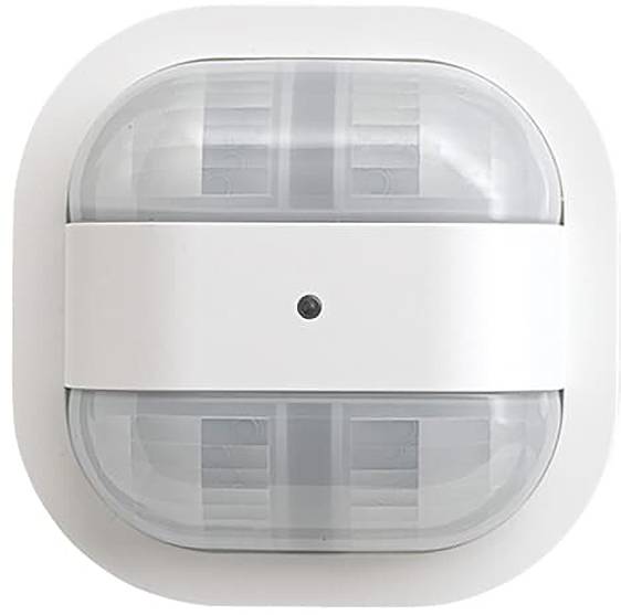 Ein weißer, quadratischer Rauchmelder mit einem zentralen kreisförmigen Sensor, ausgelegt für die Deckenmontage, häufig verwendet für den Brandschutz in Wohnungen.