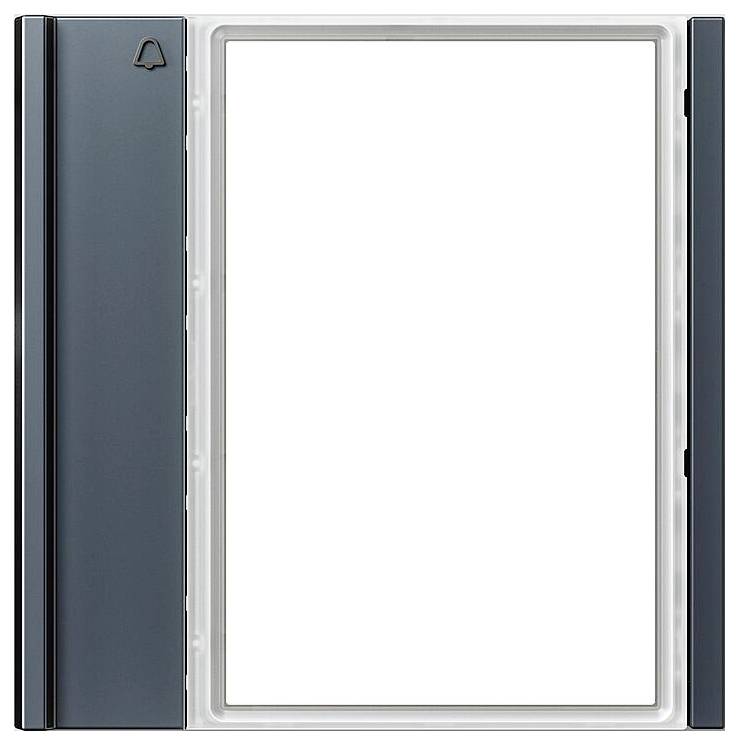 Videotürklingel-Schnittstelle mit leerem weißen Bildschirm und einem Glockensymbol am linken Rand.