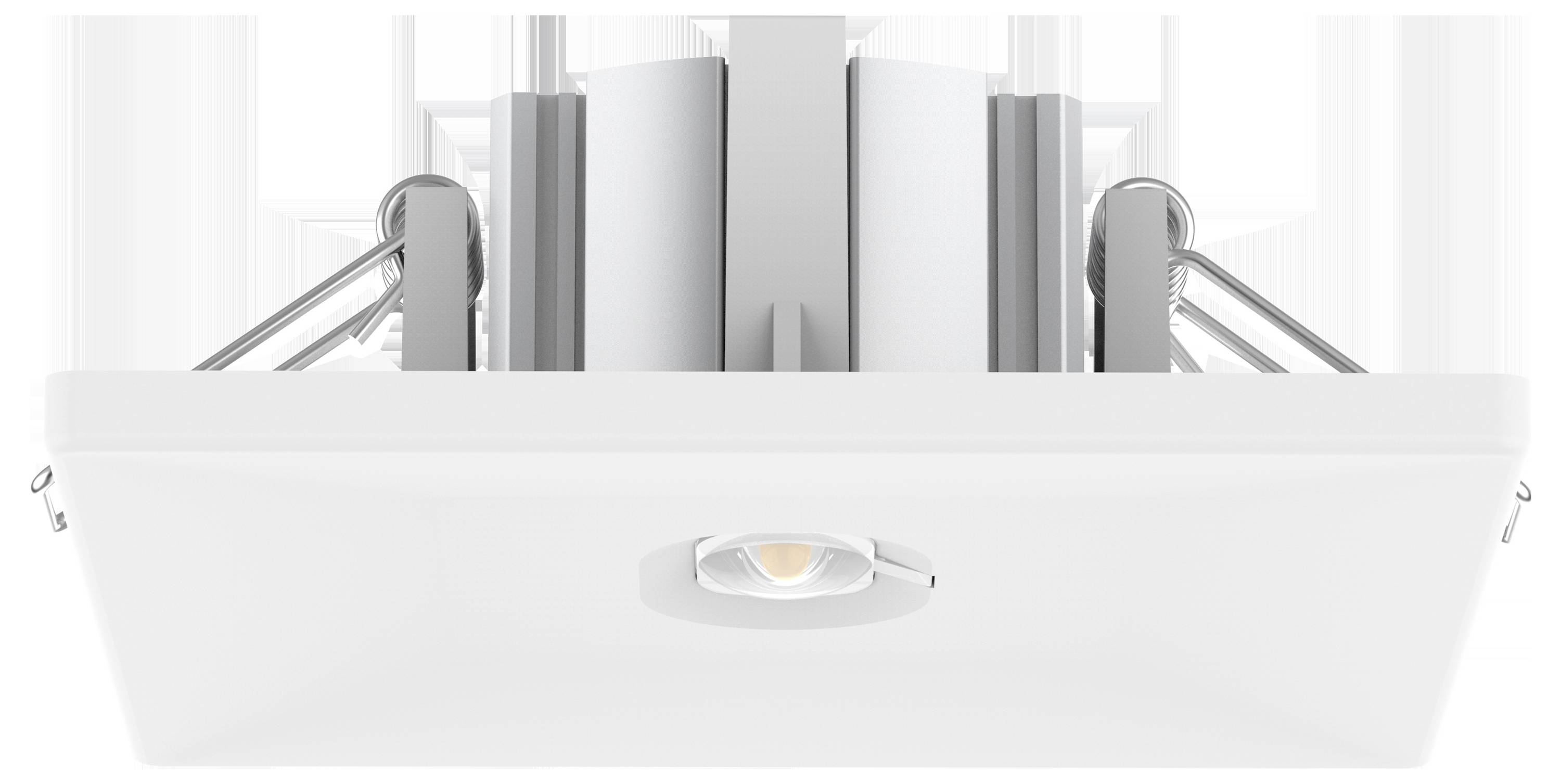 Ein quadratisches LED-Einbauleuchten-System mit verstellbaren Halterungen, geeignet für die Einbau-Deckeninstallation.