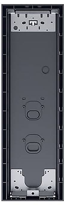Bündiger Installationsrahmen für ein elektronisches Gerät, konzipiert für die Unterputz-Installation. Rechteckig mit Befestigungspunkten.