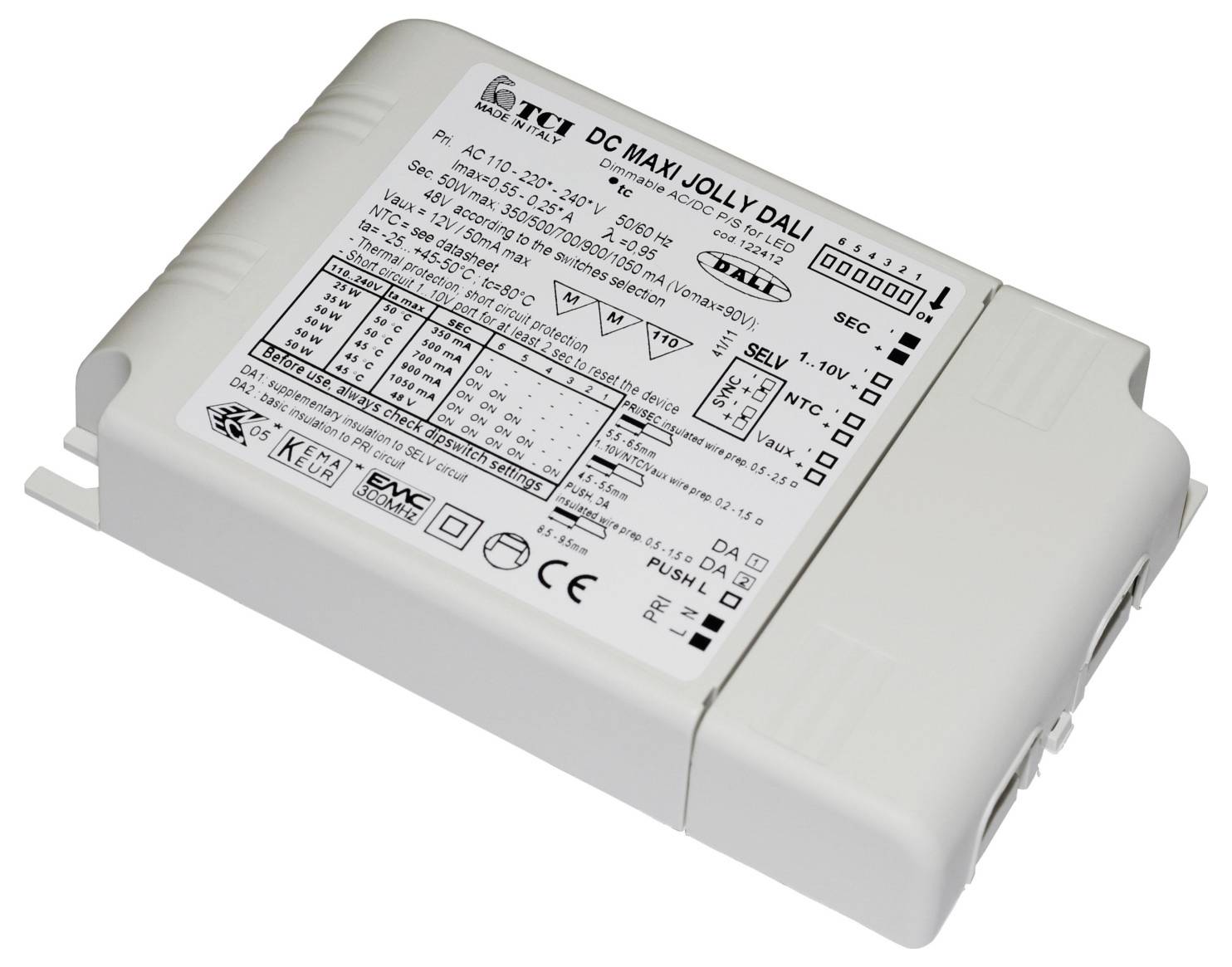 Ein rechteckiges elektronisches Gerät mit der Bezeichnung „DC MAXI JOLLY DALI