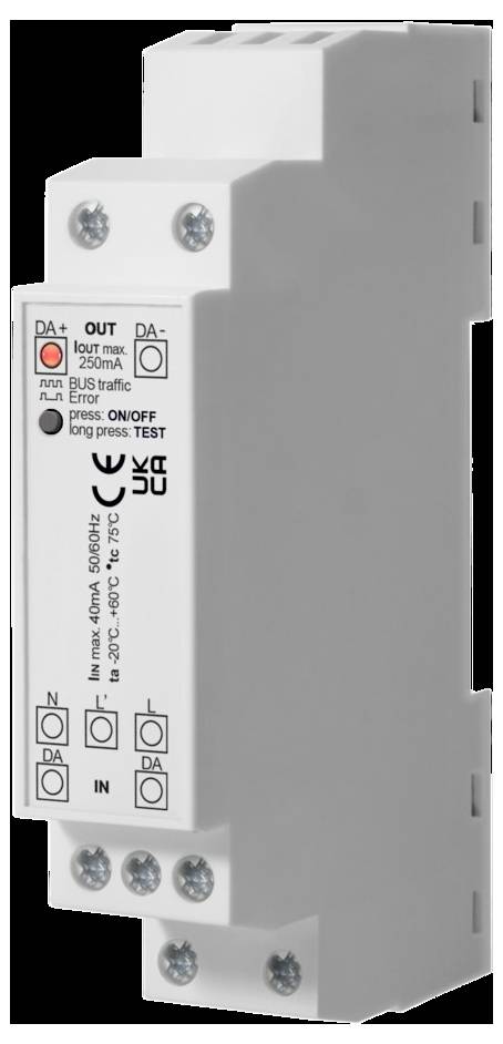 Ein schwarzer Lichtschalter von ABB mit einem Glockensymbol, das auf die Verwendung als Türklingel hinweist. Die Rückplatte ist sichtbar und zeigt Installationsdetails.