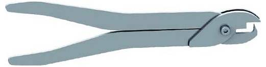 Ein graues Hubwechselwerkzeug für eine Dekupiersäge mit Griff und Spannmechanismus zum Einstellen und Sichern von Sägeblättern an einer Dekupiersäge.