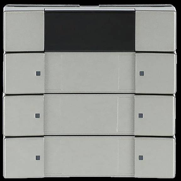 Ein Stapel aus vier identischen grauen Lagerkisten mit glatter Oberfläche und minimalistischem Design, die ordentlich übereinander ausgerichtet sind.