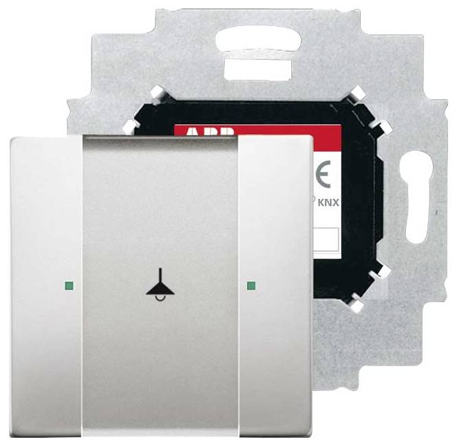 „Ein Schalter mit einem Glühbirnensymbol in der Mitte, das die Lichtsteuerfunktionalität anzeigt, montiert auf einem metallischen Rahmen.