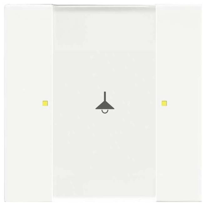 Ein weißer Lichtschalter mit einem Symbol einer hängenden Lampe, bestehend aus zwei kleinen gelben Quadraten, die wahrscheinlich einen interaktiven Bereich anzeigen.