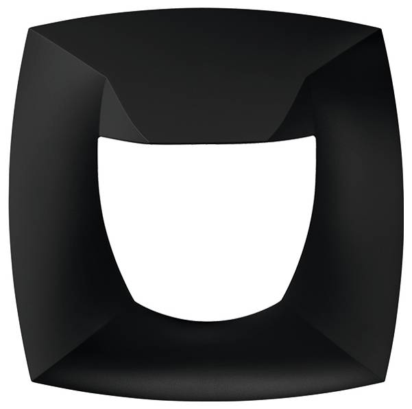 Ein schwarzer, quadratischer, skulpturaler Rahmen mit glänzender Oberfläche und hohlem Zentrum, der ein modernes, schlankes Design zeigt.