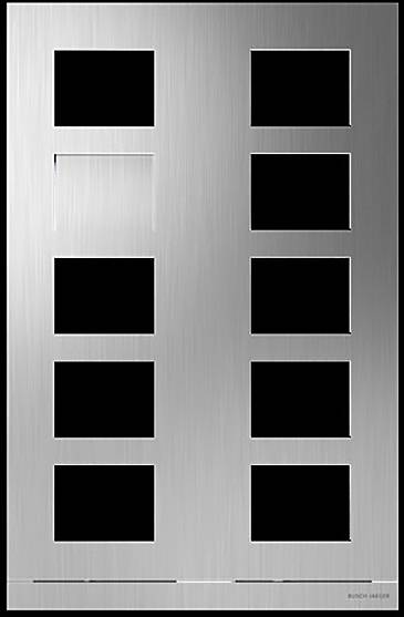 Ein dunkelgrauer Sechsfach-Rahmen mit fünf leeren Plätzen und einem oben links teilweise abgedeckten Platz; der Markenname befindet sich unten.