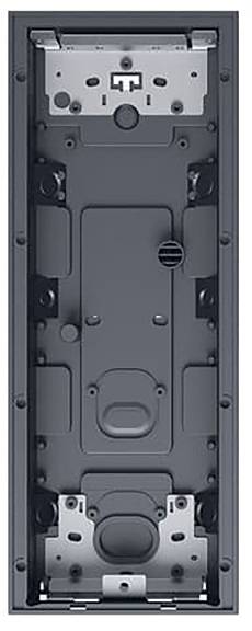 Eine minimalistische wandmontierte Lampe mit halbkugelförmigem Design. Die obere Hälfte ist weiß, und die untere Hälfte ist transluzent blau mit einem kreisförmigen Muster.