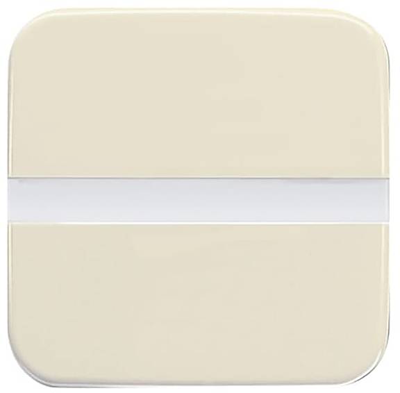 Quadratischer beiger Magnet mit einem weißen horizontalen Streifen.