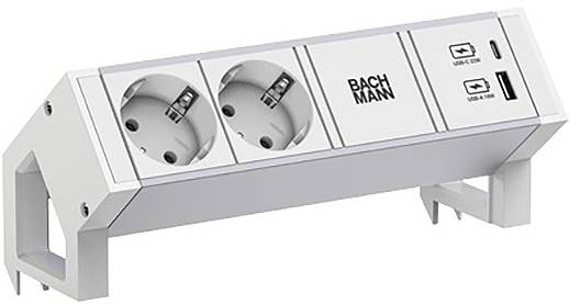Eine duale europäische Steckdose mit einem USB-Ladepanel mit der Bezeichnung „Bachmann