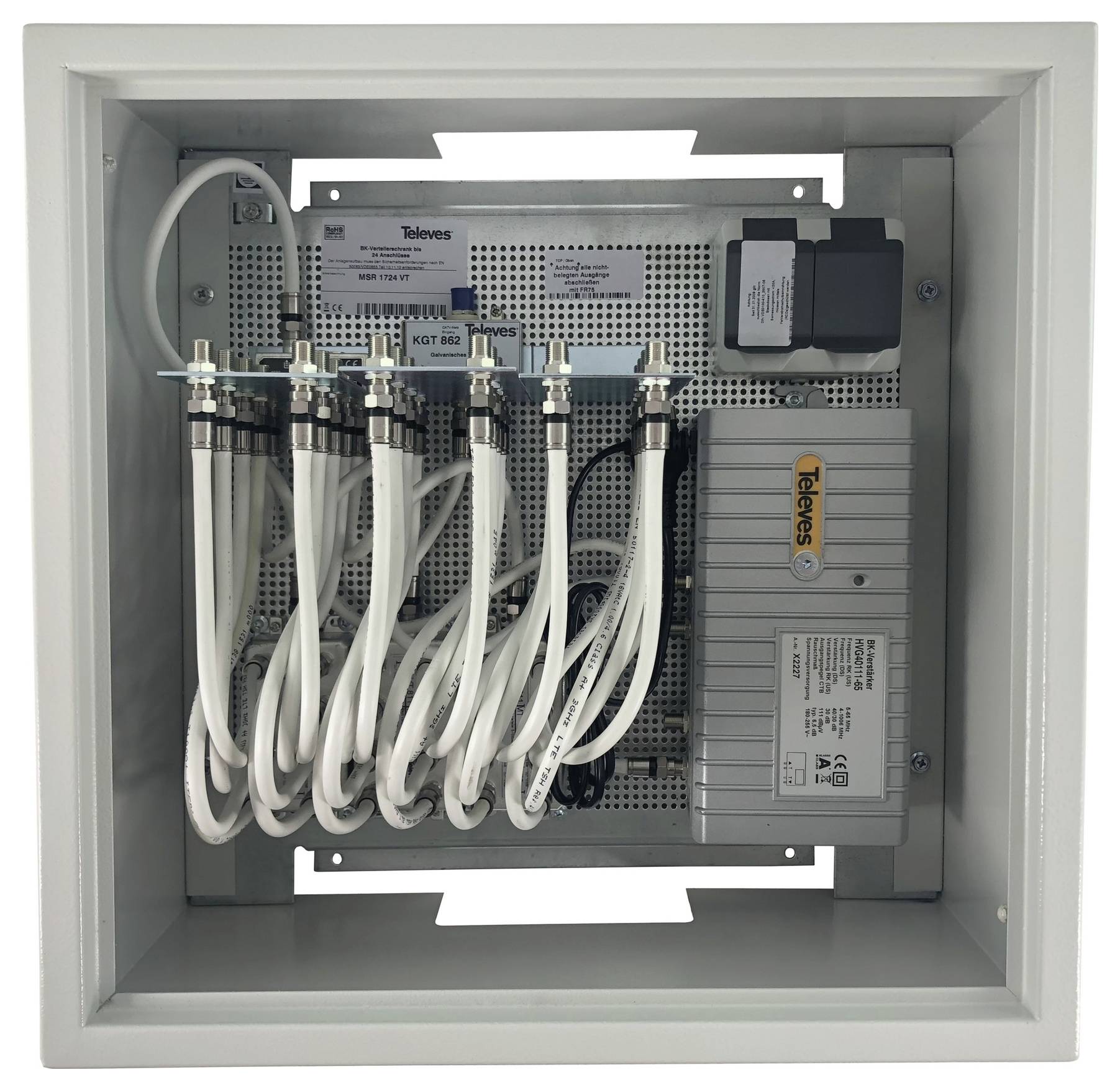 Modulares Beleuchtungssystem mit weißer rechteckiger Basis, blauem Kühlungselement und zwei beigen Steckverbindern, konzipiert für effiziente Energienutzung.